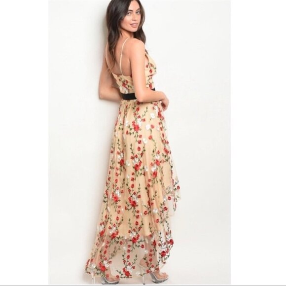 the clothing company Dresses & Skirts - Floral Embroidery High Low Maxi Dress